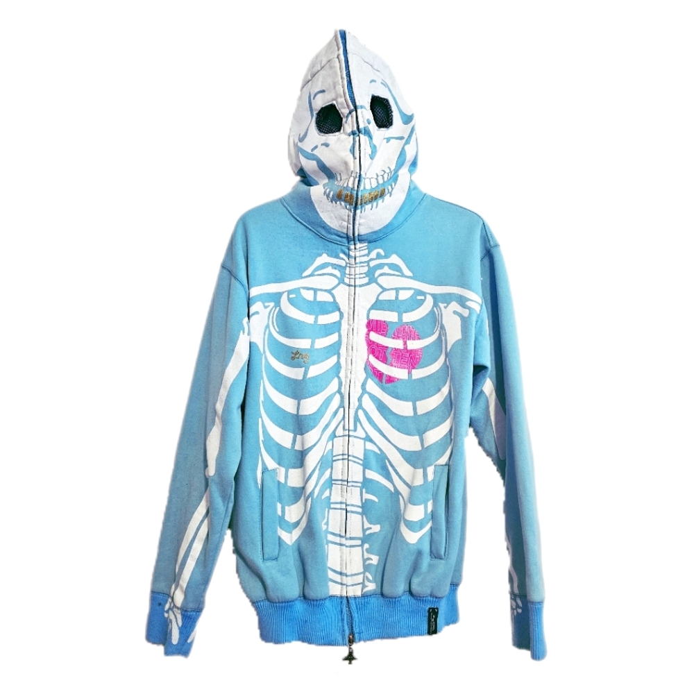 LRG - Dead Serious Teal Full Zip Up Hoodie, Vintage/Collector's Piece